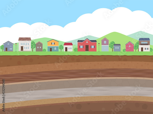 街並みと地層のイラスト