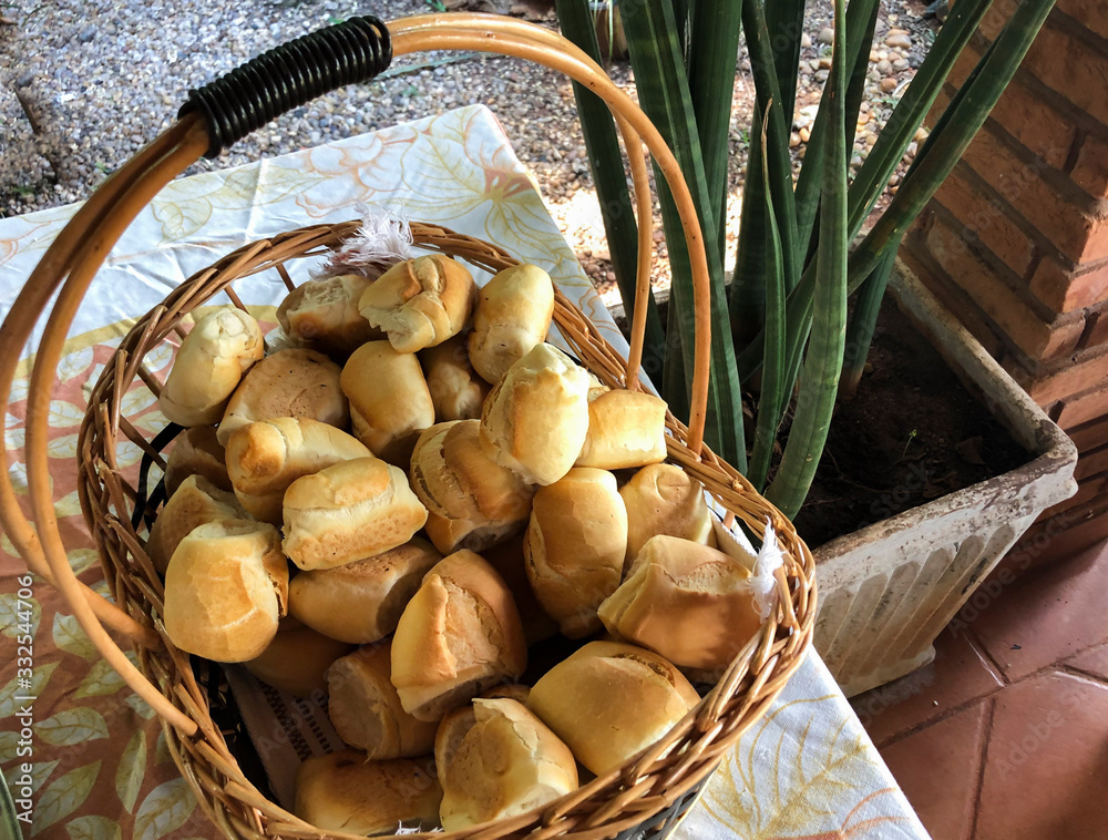 basket of bread with green area in the background basket of bread with green area in the background