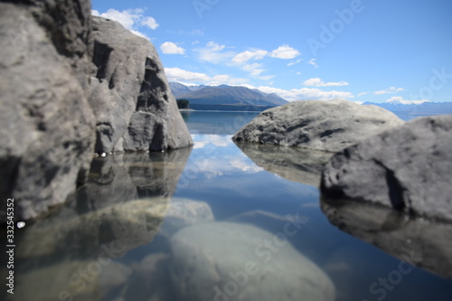 rocks close up with scenery background in New Zealand