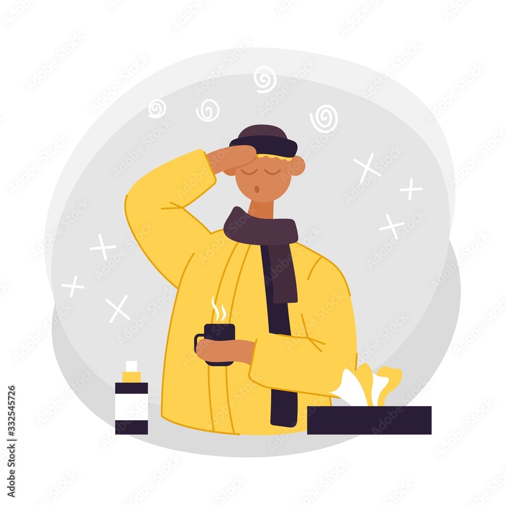 Man feels bad. Color vector cartoon illustration.