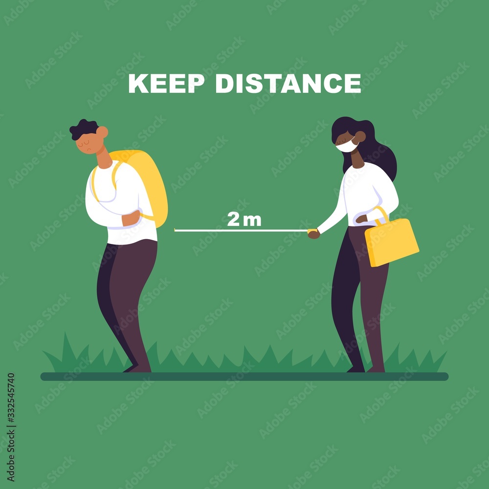 Guy and girl keep a distance of 2 meters. Guy and girl keep a distance of 2 meters.