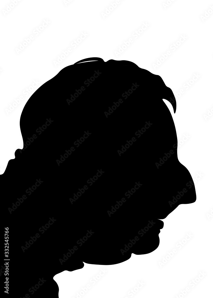 man profile picture, silhouette. Old man, black illustration