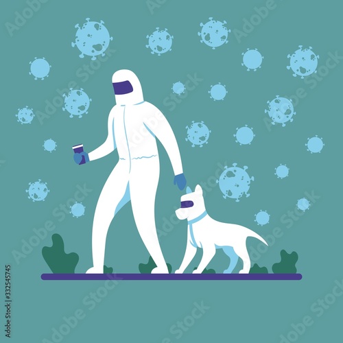 People in uniform walks with dog in uniform.