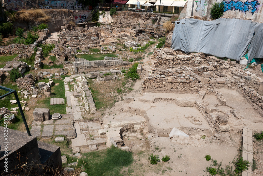 The Stoa Poikile archaeological excavation dig site, located on the