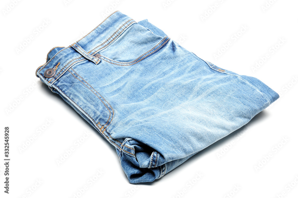 Denim pants in blue on a white background Denim pants in blue on a white background