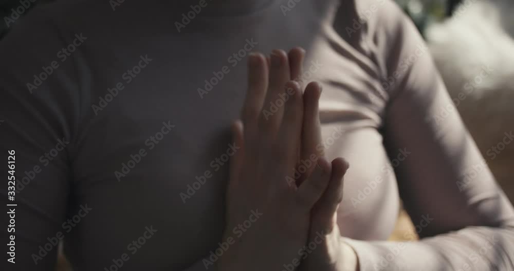 Woman with protective face mask meditate during coronavirus pandemic stays home for social distancing containment self isolated in quarantine unrecognizable Woman with protective face mask meditate during coronavirus pandemic stays home for social distancing containment self isolated in quarantine unrecognizable