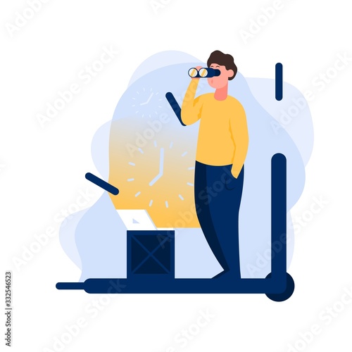 Freelance developer stading on the hour hand. Color vector illustration