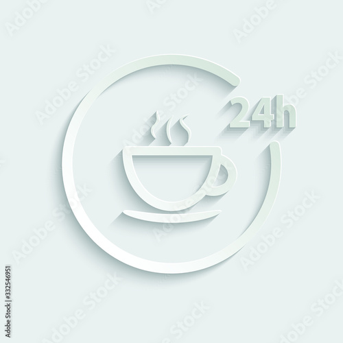 Paper coffee icon/ fast food icon. Icon 24 Hour black vector coffee and food icon sign 