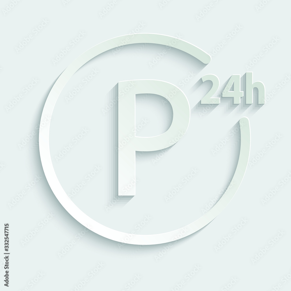 Paper parking icon. Icon 24 Hour black vector parking sign Paper parking icon. Icon 24 Hour black vector parking sign