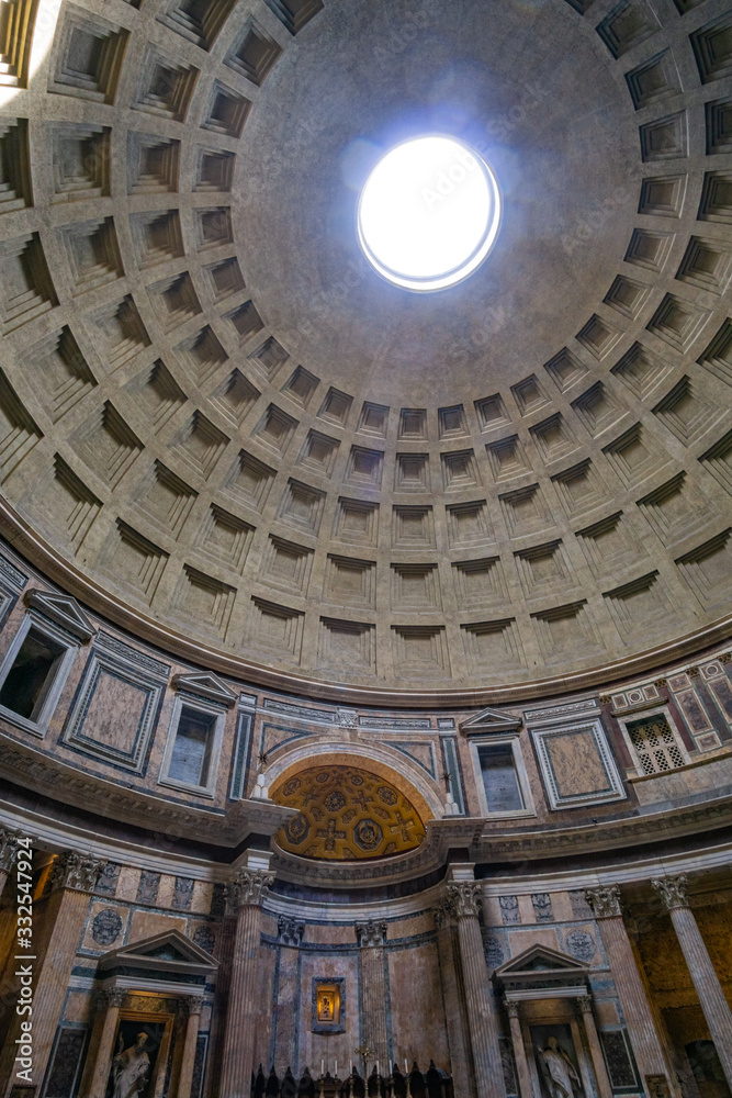 The Pantheon Ceiling in Rome Italy on a bright summer day