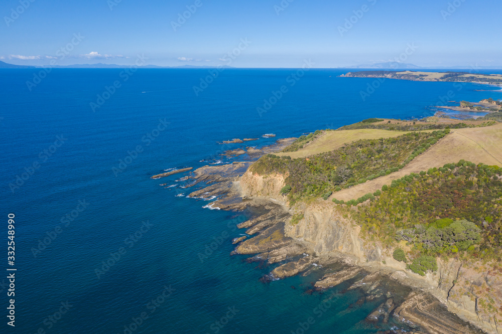 Aerial View from the Beach, Green Trees and Sea of Omaha in New Zealand - Auckland Area	