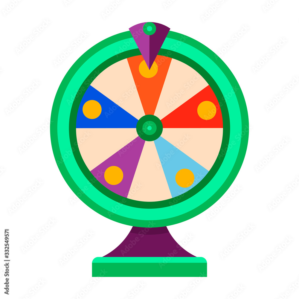 Cartoon wheel fortune lottery design element. Spinning lucky fortune isolated on white. Vector illustration Cartoon wheel fortune lottery design element. Spinning lucky fortune isolated on white. Vector illustration
