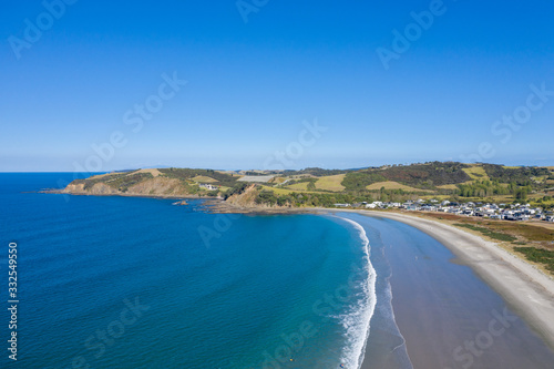 Aerial View from the Beach, Bay, Green Trees and Sea of Omaha in New Zealand - Auckland Area 