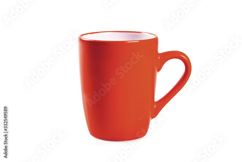 Red coffee mug  isolated on white background.