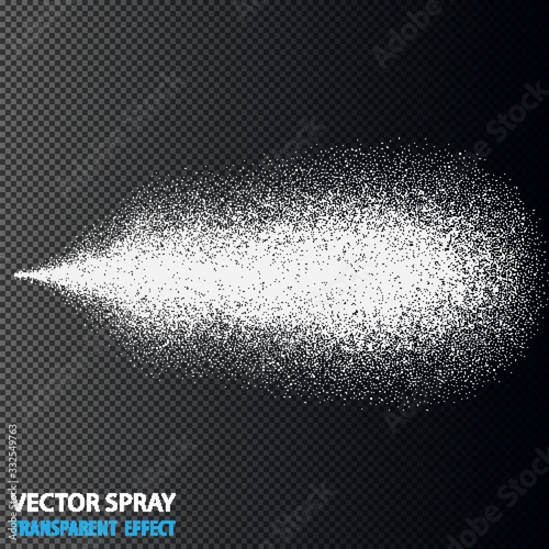 Transparent water spray cosmetic set with dust and dots. White 3d fog spray effect isolated on background. Vector spray smoke effect