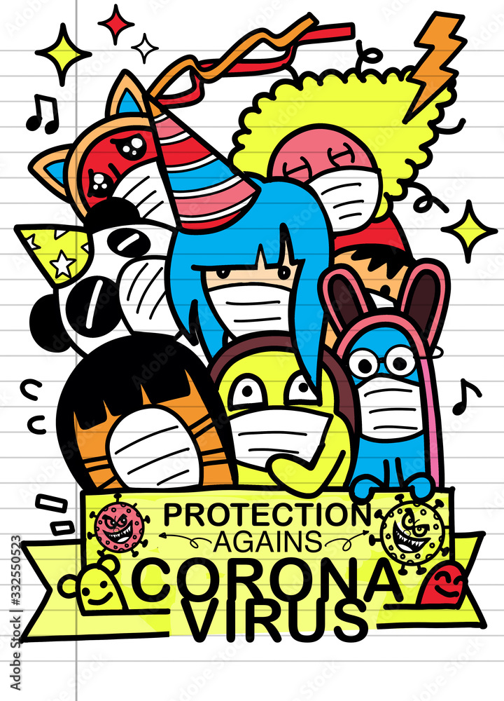 Obraz Group of People who are in anxiety and fear because of the corona virus. Wuhan corona virus illustration. covid-19 pneumonia illustration.