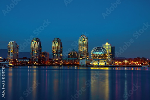 Vancouver City Downtown Science World museum old view at night time   Vancouver Harbor