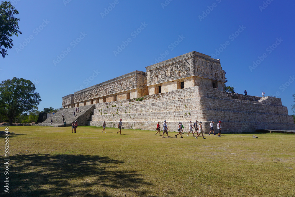 Uxmal, Mexico: Tourists visit the Governor's Palace at the ancient Mayan ruins of Uxmal.