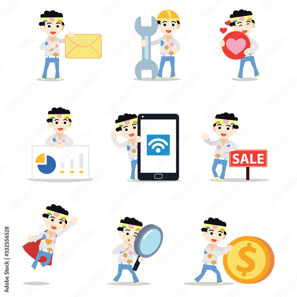 Set character of man has seventies Afro hair style. Set character of man has seventies Afro hair style.