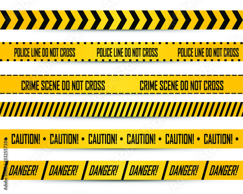 Black and yellow stripes police tape for do not cross, danger caution and crime scene line. Vector Illustration © Road