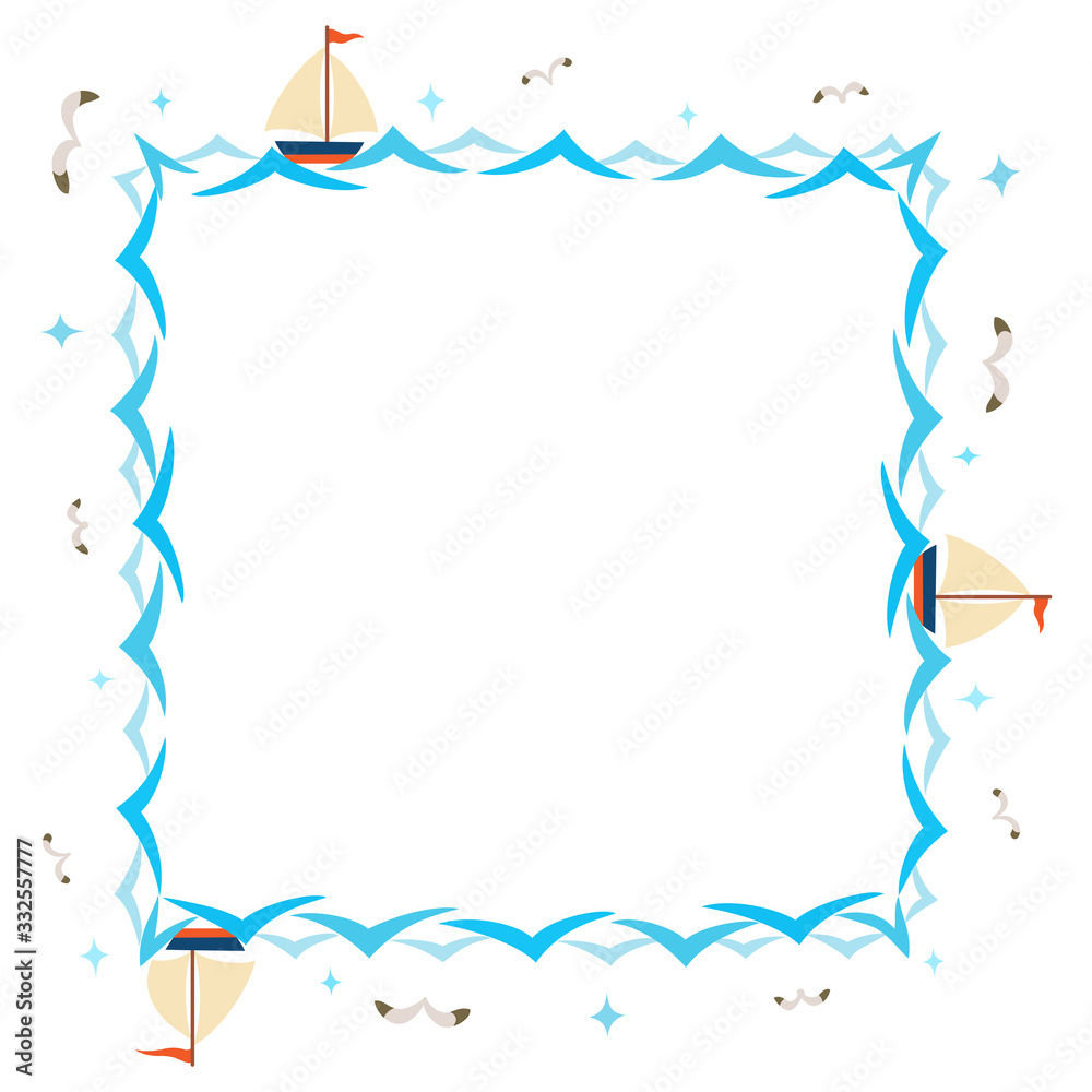 Waves and yachts frame on white background Waves and yachts frame on white background