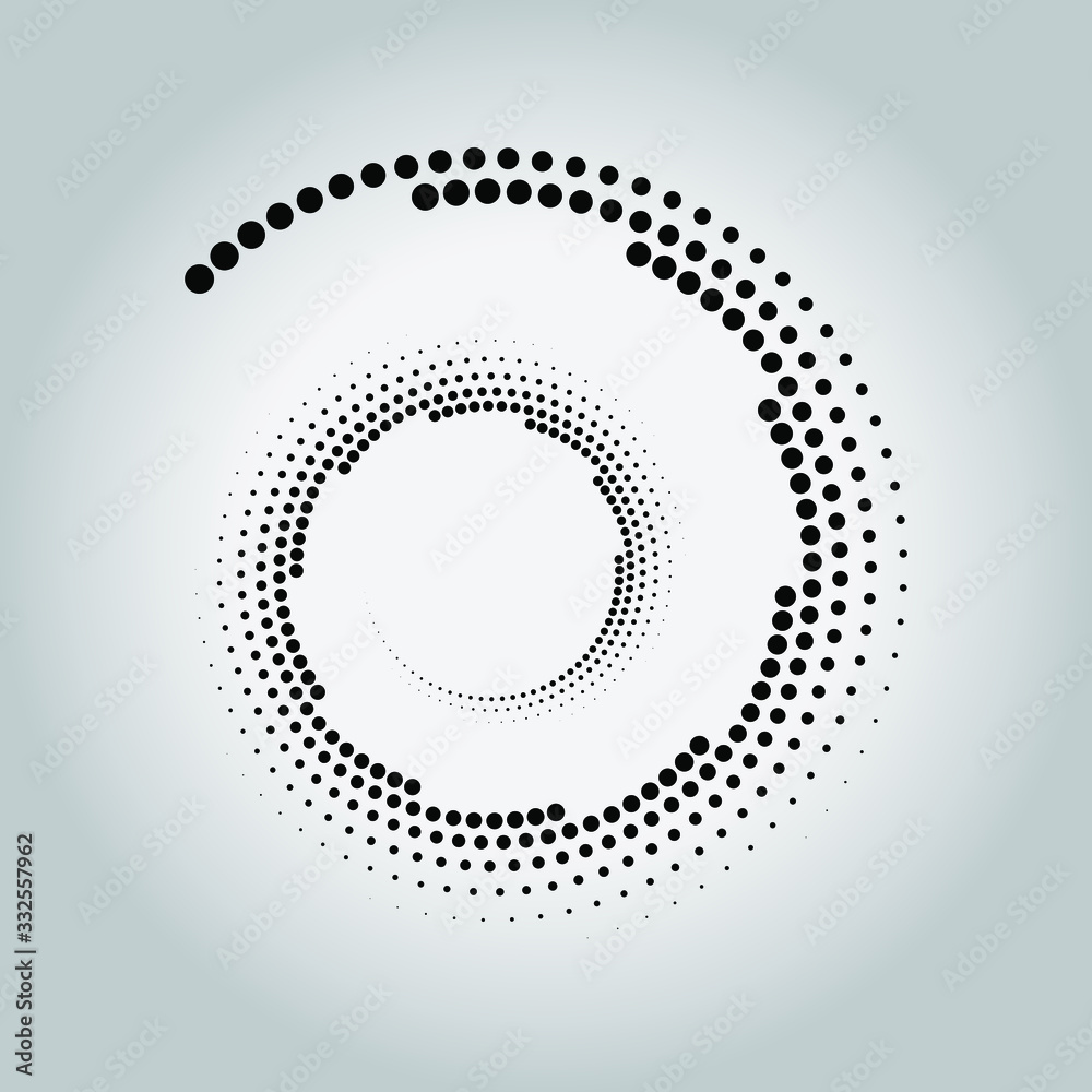 Black vector halftone dotted lines in round form. Geometric art. Design element for border frame, logo, tattoo, sign, symbol, web pages, prints, posters, template, pattern and abstract background