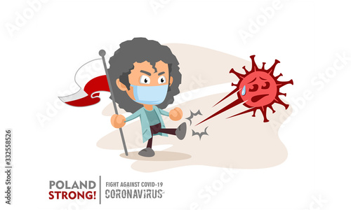 Person holding nation flag and vaccine syringe fighting coronavirus pandemic or coronavirus outbreake 2019 COVID-19. Vector illustration against corona covid-19 virus. Scalable and editable vector.