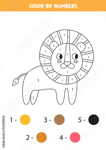 Coloring book with cute cartoon lion. Worksheet for children.