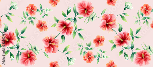 Computer drawn flower illustration.Flowers Watercolor illustration.Manual composition.Big Set watercolor elements