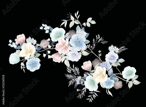 Fototapeta Naklejka Na Ścianę i Meble -  Computer drawn flower illustration.Flowers Watercolor illustration.Manual composition.Big Set watercolor elements