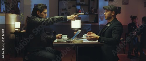 Businessman Refusing Give Money And Bandit Threatening By Gun, Illegal Pressure