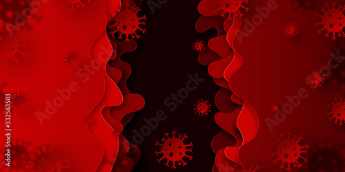 Coronavirus outbreak and COVID-19 virus.Pandemic medical health risk concept.Paper cut background.