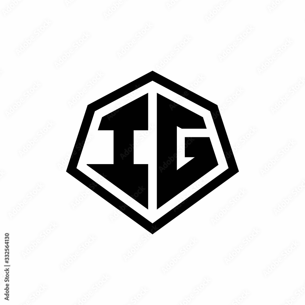 IG monogram logo with hexagon shape and line rounded style design template