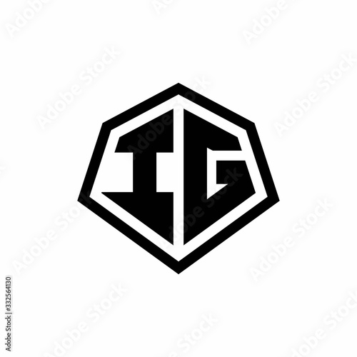 IG monogram logo with hexagon shape and line rounded style design template