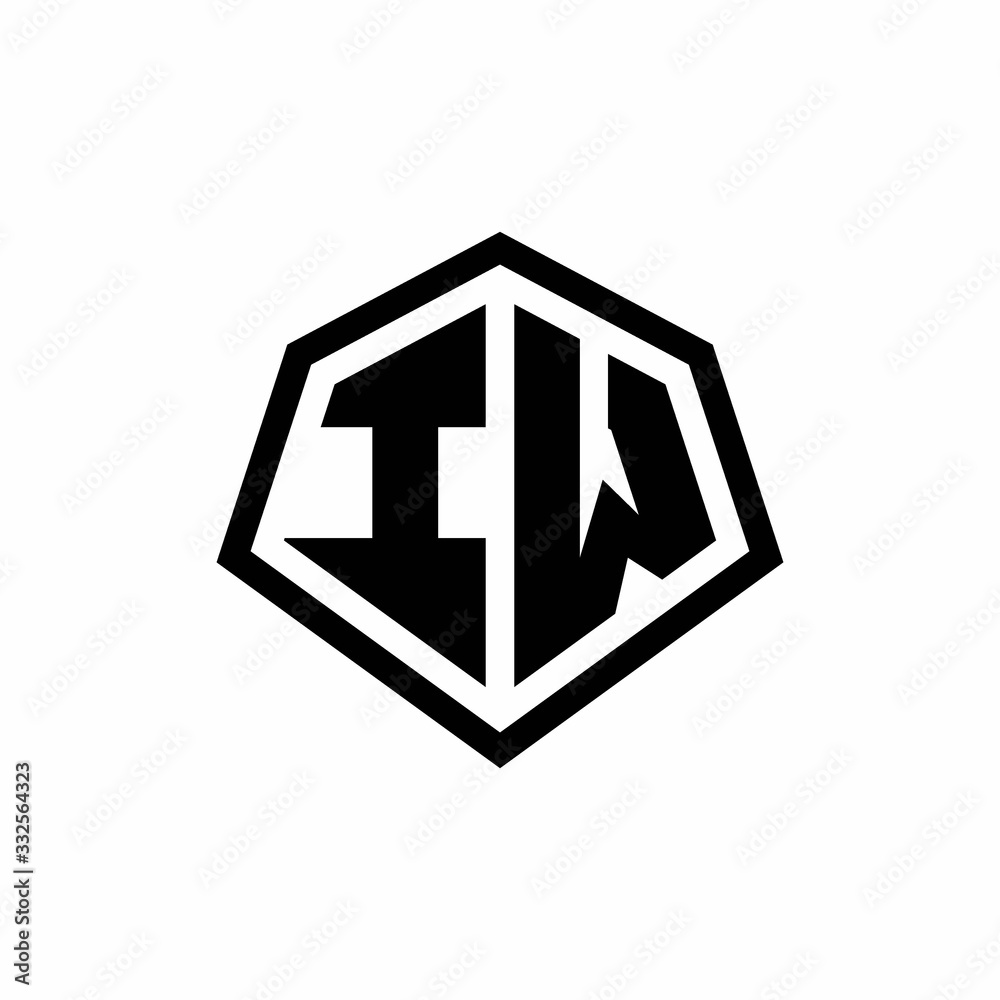 IW monogram logo with hexagon shape and line rounded style design template IW monogram logo with hexagon shape and line rounded style design template