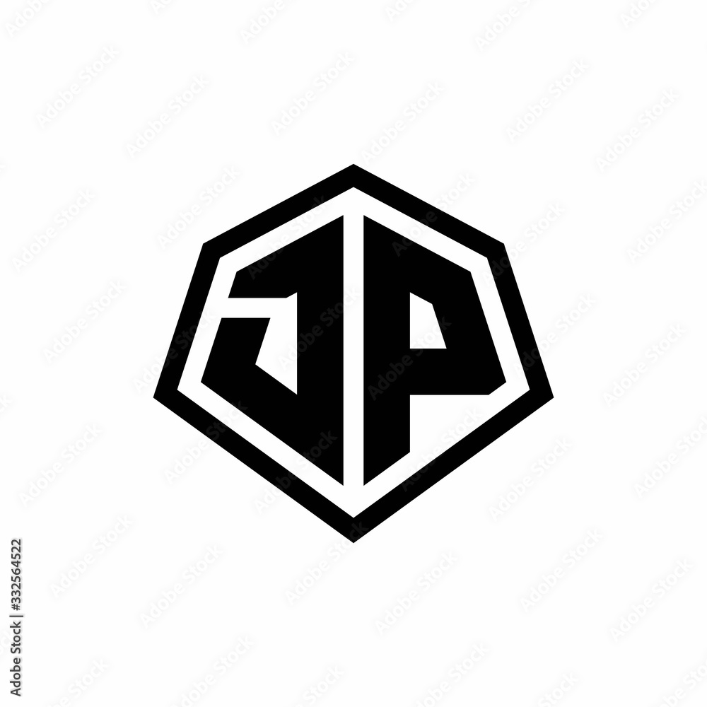 JP monogram logo with hexagon shape and line rounded style design template JP monogram logo with hexagon shape and line rounded style design template
