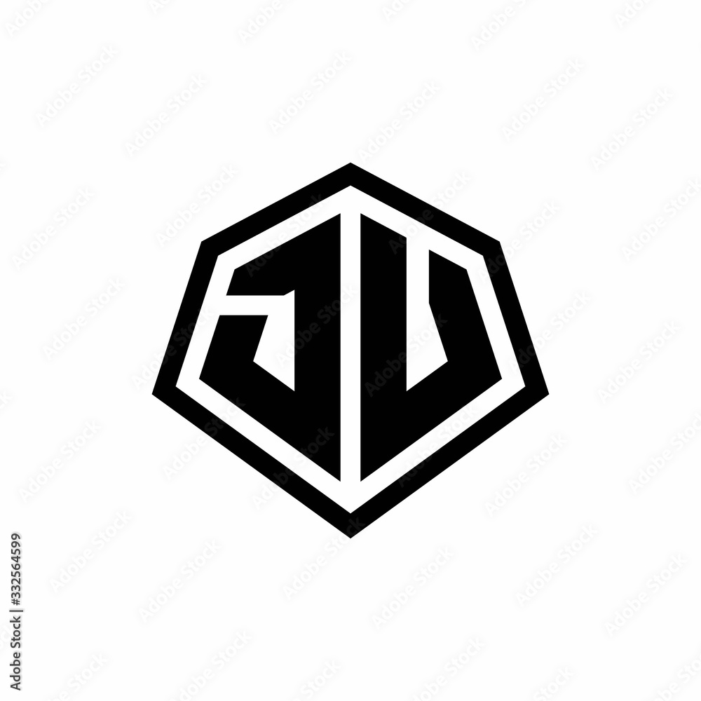 JV monogram logo with hexagon shape and line rounded style design template JV monogram logo with hexagon shape and line rounded style design template