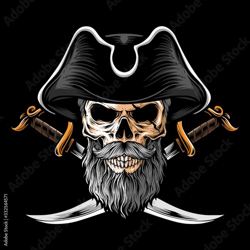 skull pirate with two sword vector