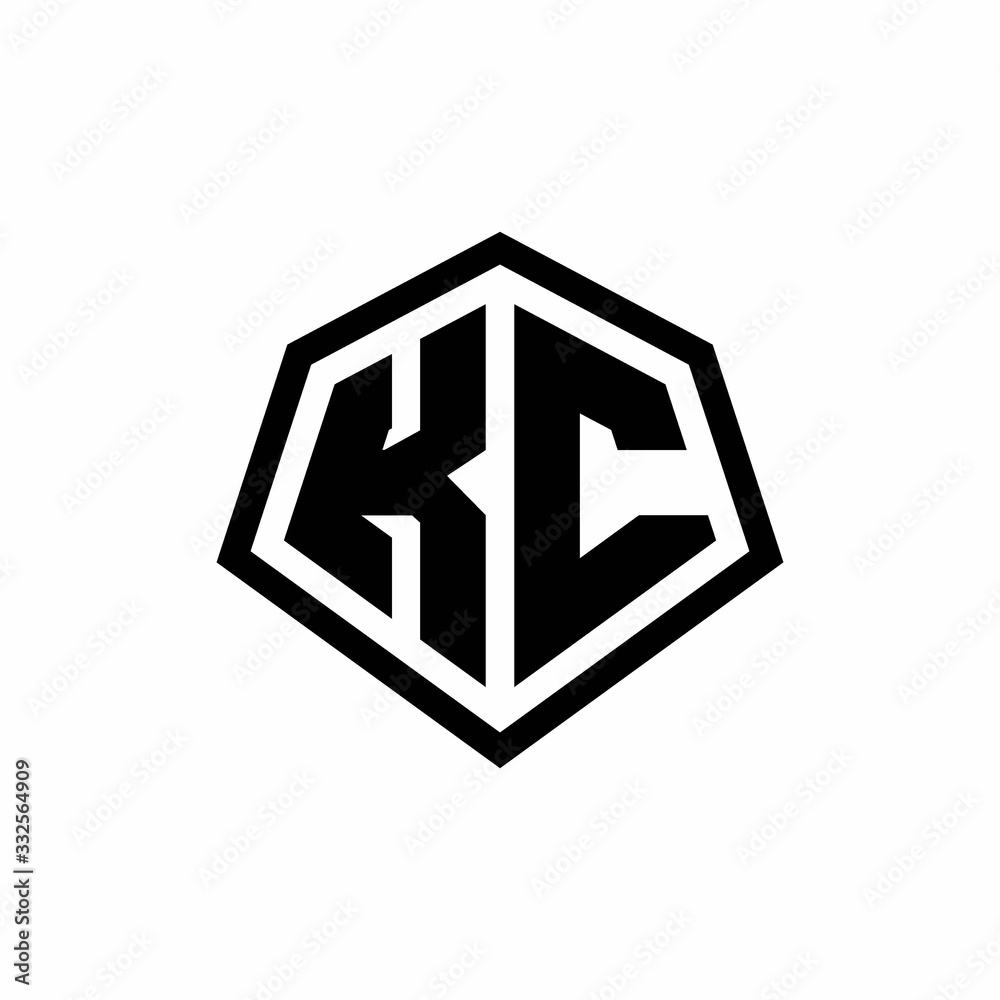KC monogram logo with hexagon shape and line rounded style design template KC monogram logo with hexagon shape and line rounded style design template