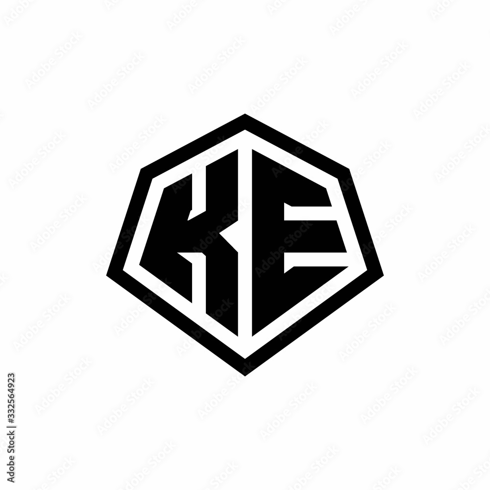 KE monogram logo with hexagon shape and line rounded style design template KE monogram logo with hexagon shape and line rounded style design template