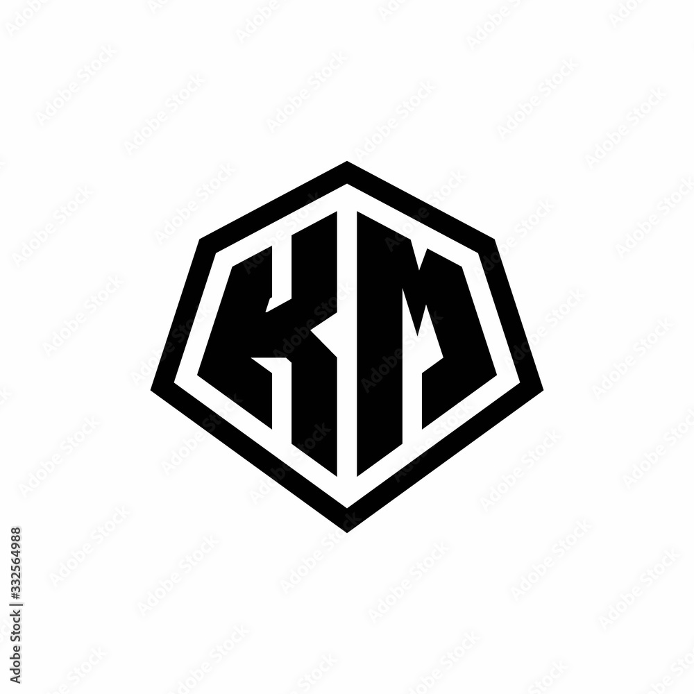 KM monogram logo with hexagon shape and line rounded style design template KM monogram logo with hexagon shape and line rounded style design template