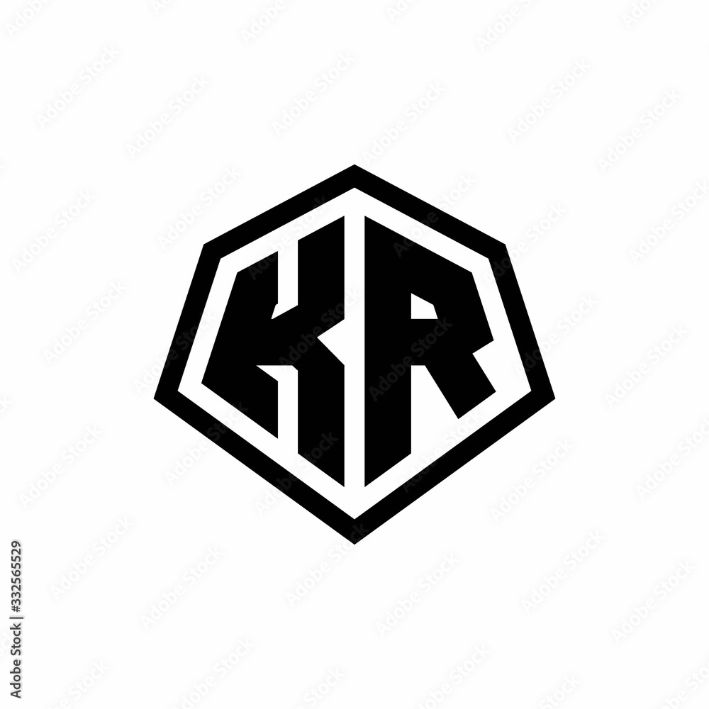 KR monogram logo with hexagon shape and line rounded style design template KR monogram logo with hexagon shape and line rounded style design template