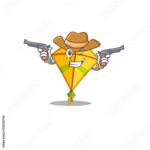 Funny kite as a cowboy cartoon character holding guns