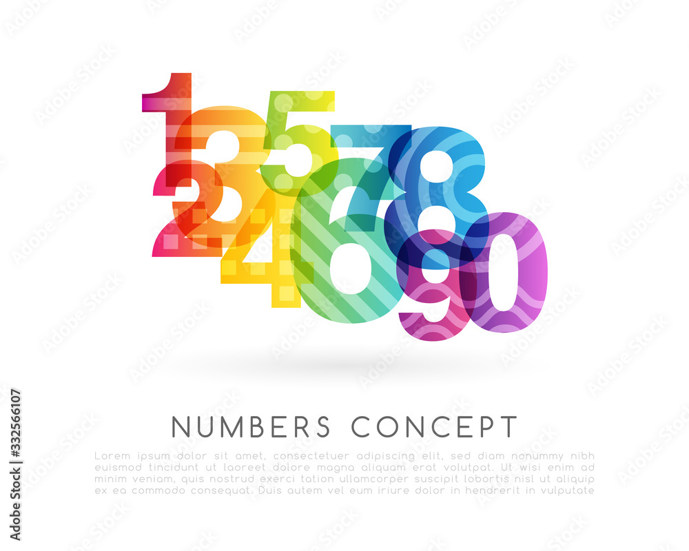 Mathematical colorful decoration element. School conceptual vector illustration from rainbow numbers.