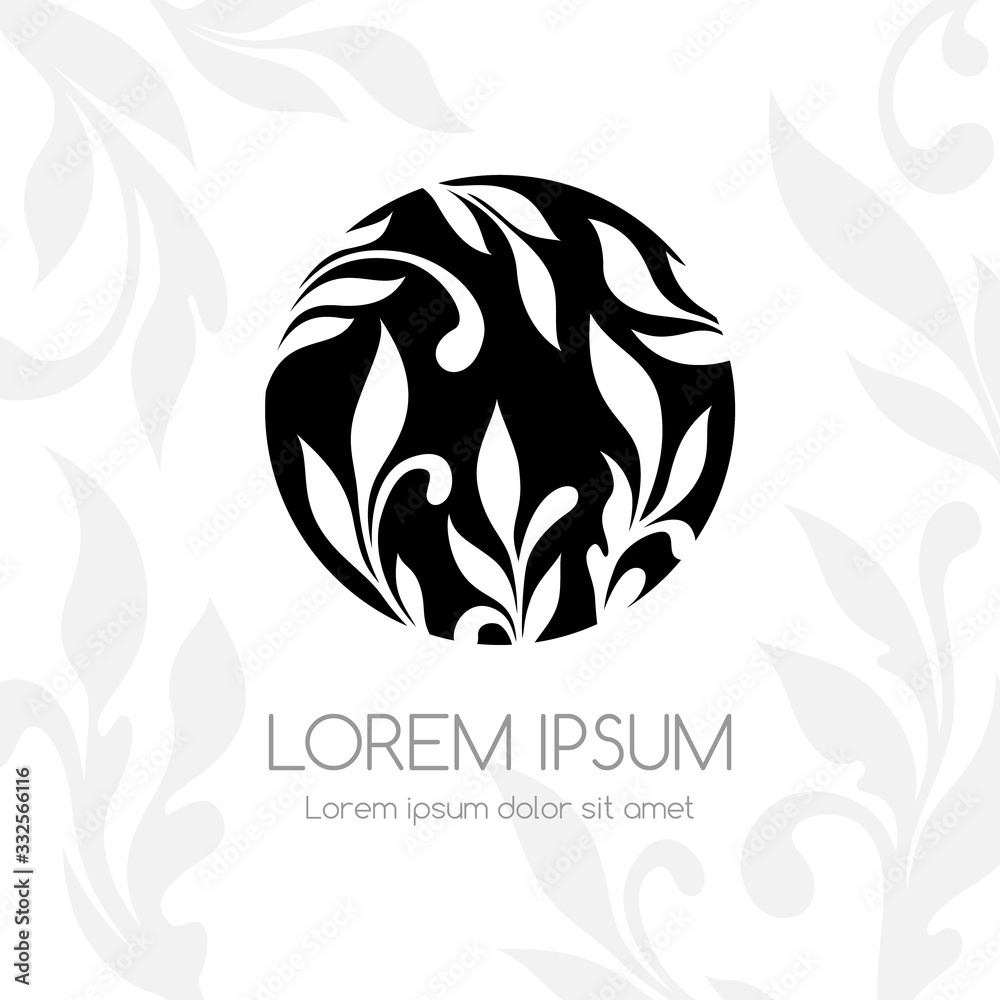 Fototapeta premium Round ornamental logo. Foliage and floral vector emblem.