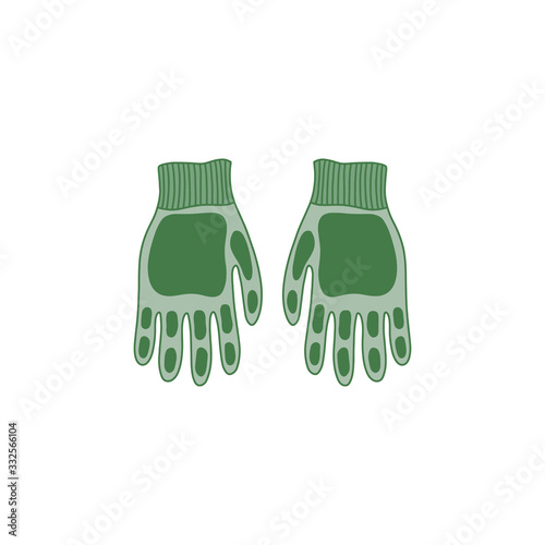 Gardening gloves in hand drawn cartoon style isolated on white background. Bright vector illustration. Sign gardening element. For decoration . For working in the garden and the vegetable garden.