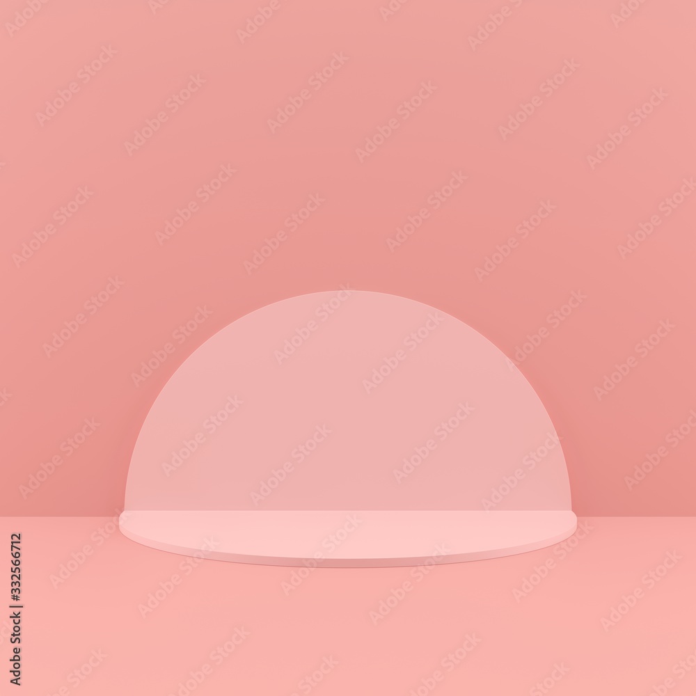 Pink podium or stand for product display. Minimal product stand 3d illustration.