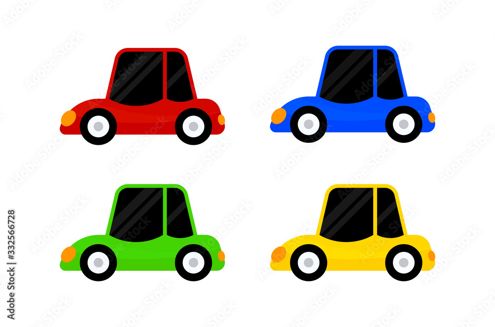 car vehicle red blue green yellow color isolated on white, clip art cartoon  vehicle car cute