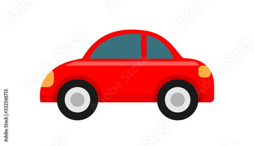 red car icon isolated on white background, clip art car red cute, illustration car flat simple for infographic design, car shape concept for children learning