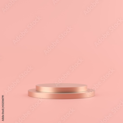 Pastel pink and rose gold podium for advertising and marketing. Minimal stand 3d illustration.